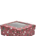 Red trees and gifts print lid 190x190x35mm with window for mini corrugated carton box 190x190x80mm