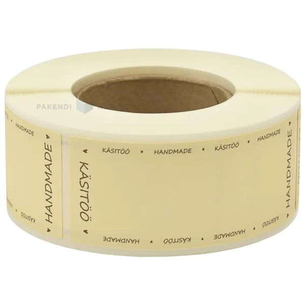 Beige label ''Handmade'' print 30x74mm, 250pcs/roll