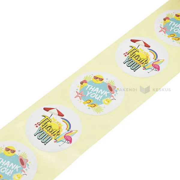 Summer print label ''Thank you!'' diameter 47mm, 50pcs/roll