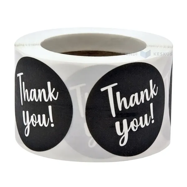 Black label ''Thank you!'' print diameter 40mm, 250pcs/roll