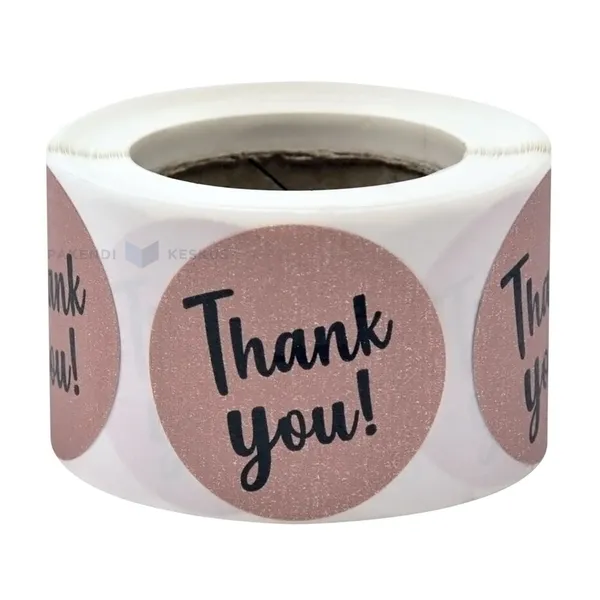 Brown label ''Thank you!'' print diameter 40mm, 250pcs/roll