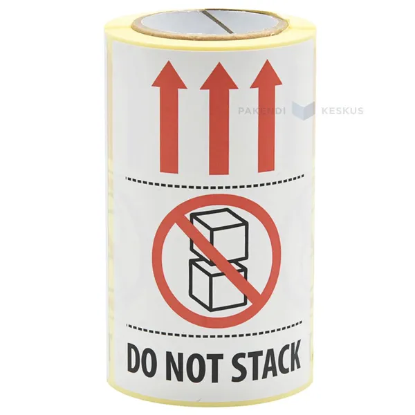 Kleebisetikett trükiga "Do not stack" 150x75mm, rullis 150tk