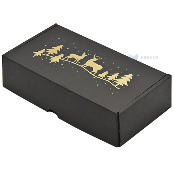 Christmas trees and deers print black corrugated carton box 230x127x60mm