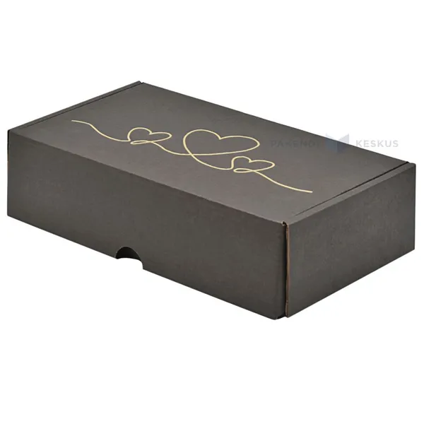 Hearts print black corrucated carton box 230x127x60mm