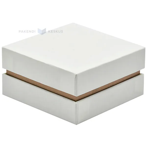 Valge kinkekarp valge kaanega kuldsete äärtega 70x70x30mm koos pehme sisuga