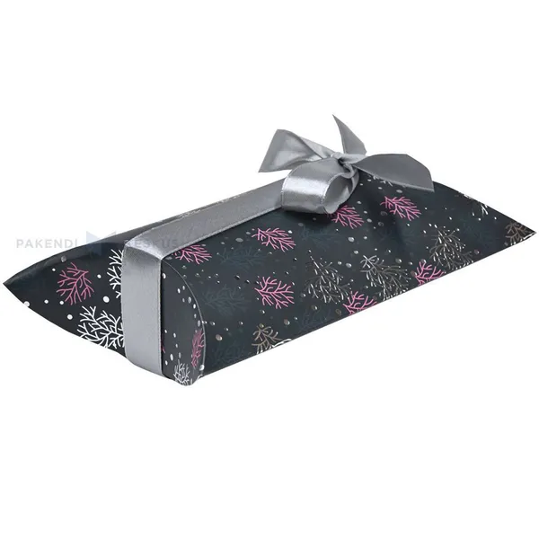 Dark blue plant pattern oval gift box 115x150x50mm