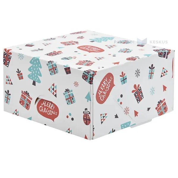 Christmas gifts and trees print white carton box for cake 13x13x7cm, 20pcs/pack