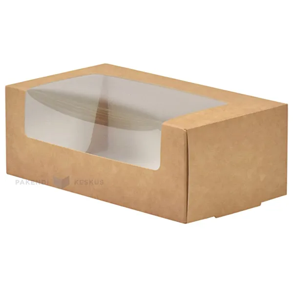 Cake box brown/white with window 16x9x6cm, 25pcs/pack