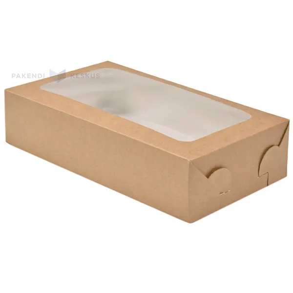 Lids with window brown/white for cake box 25x14,5x6cm nr. 3, 100pcs/pack