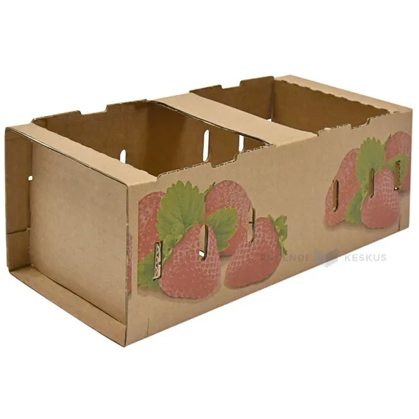 ''Maasikad'' trükiga lainepapist marjakarp 2000ml / 2L 279x124x103mm, pakis 10tk