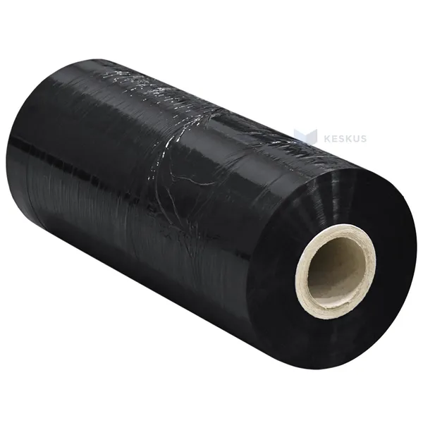 Black machine Stretch wrap 50cm wide 23mic thickness max 170% pre-stretch, 14,35kg/roll