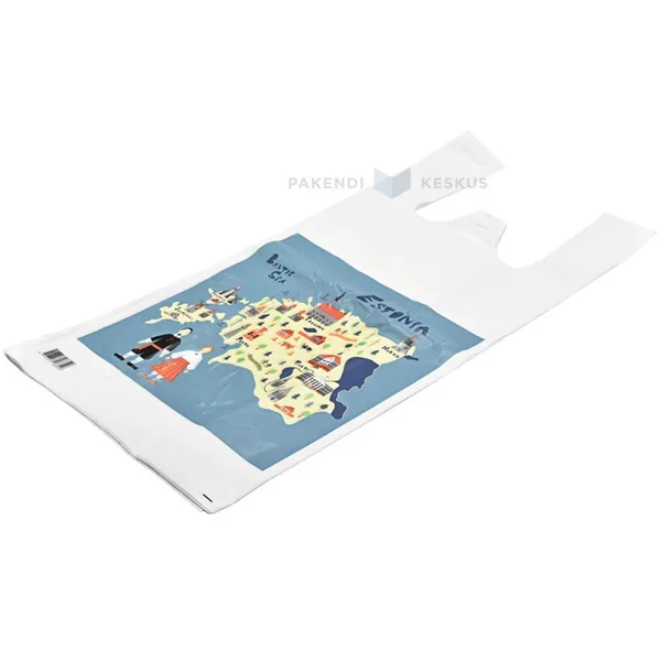 Estonia print white plastic T-shirt bag 30+18x60cm, 50pcs/pack