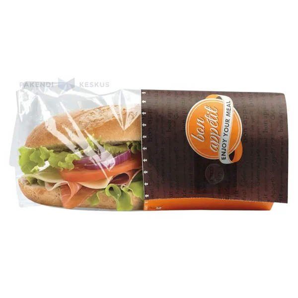Svietsmaižu iepakojums oranžs ar apdruku "Bon appetit" 13+7,5x28cm, 50gb./iepakojumā