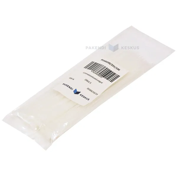 White cable tie with sign 2,5x200mm, 100pcs/pack