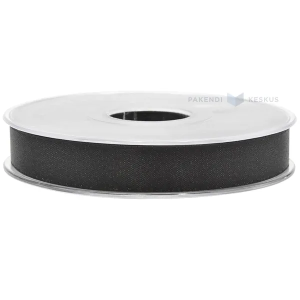 Black satin+lurex ribbon 15mm wide, 25m/roll
