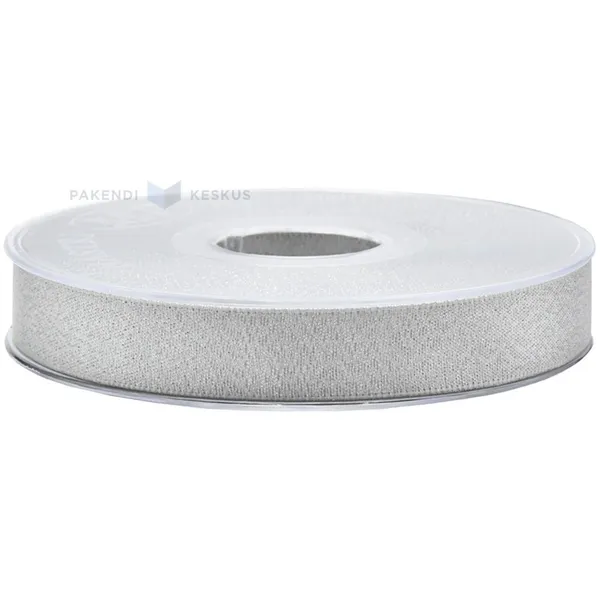 Sudraba satīna+lureksa lente 15mm plata, 25m/rullī
