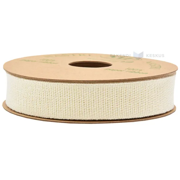 Beige paper ribbon 20mm wide, 10m/roll