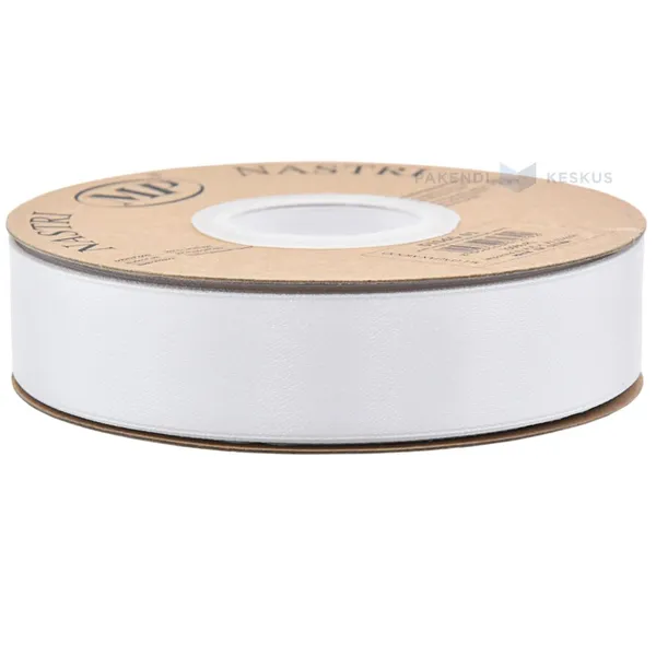 Valge satiinist kinkepael 25mm lai, rullis 50m