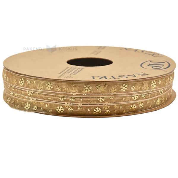 Gold with snowflakes organza ribbon 6mm wide, 25m/roll