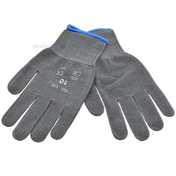 Gray cotton and spandex gloves on palm PVC micro dots nr. 10