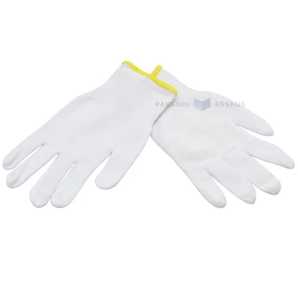 White cotton fabric gloves on palm PVC micro dots nr. 8