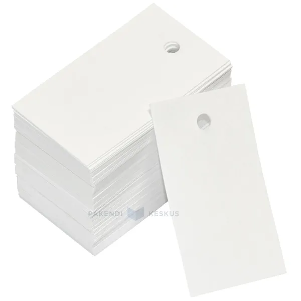 Valge kartongetikett 49x28mm, pakis 100tk