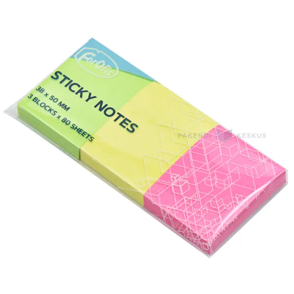 Neon coloured post-its Forofis 50x38mm, 3x80sheets/pack