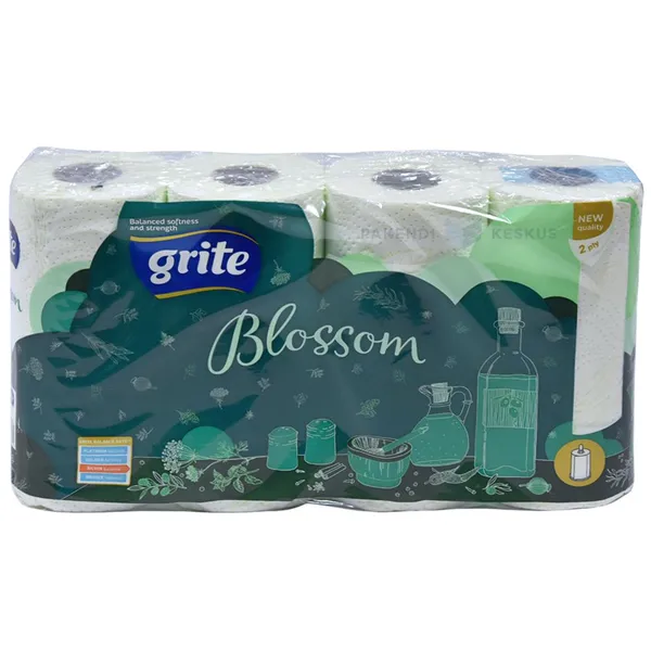 2-слойное бумажное полотенце для рук Grite Blossom Kitchen 22,4см ширина, в рулоне 15,8м, в упаковке 4рл
