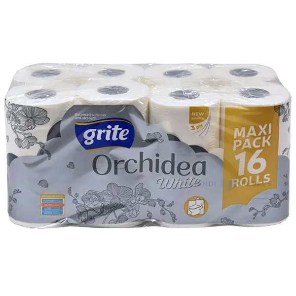 3-layered toiler paper Grite Orchidea White 9,6cm wide, 21,25m/roll 16rolls/pack '