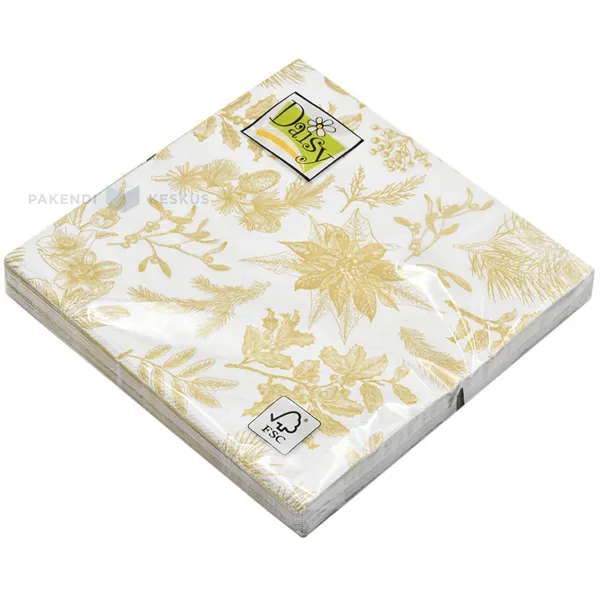 3-kihiline erinevate kuldsete taimedega salvrätik 33x33cm, pakis 20tk