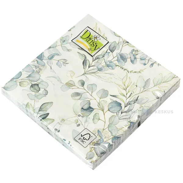 3-kihiline rohekate eukalüpti lehtedega salvrätik 33x33cm, pakis 20tk