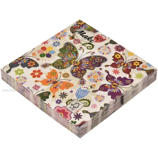 3-kihiline liblikatega salvrätik 33x33cm, pakis 20tk