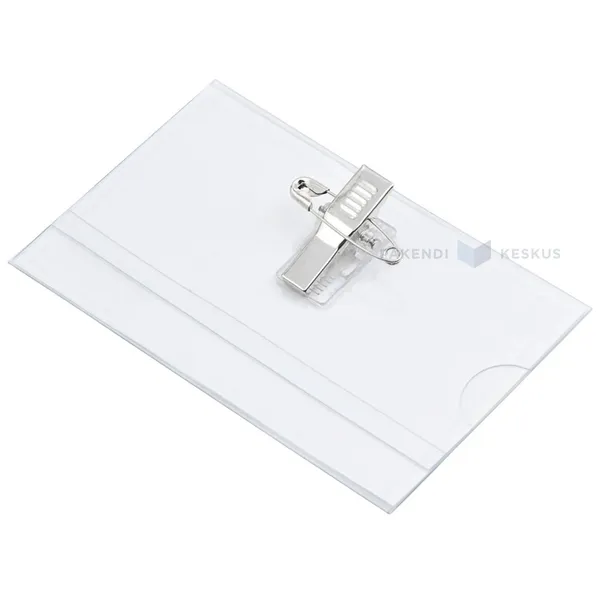 Transparent name tag holder with pin and clamp 90x54mm