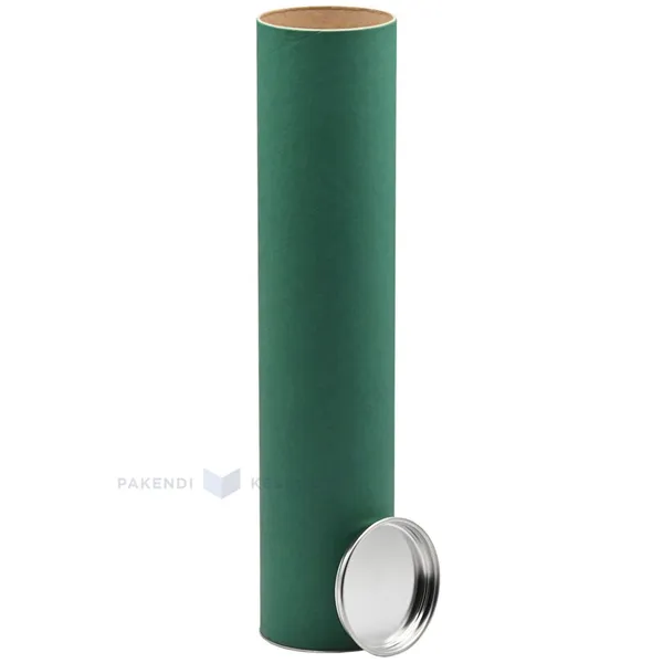 Green carton postal tube with two lids height 35cm diameter 7,3cm