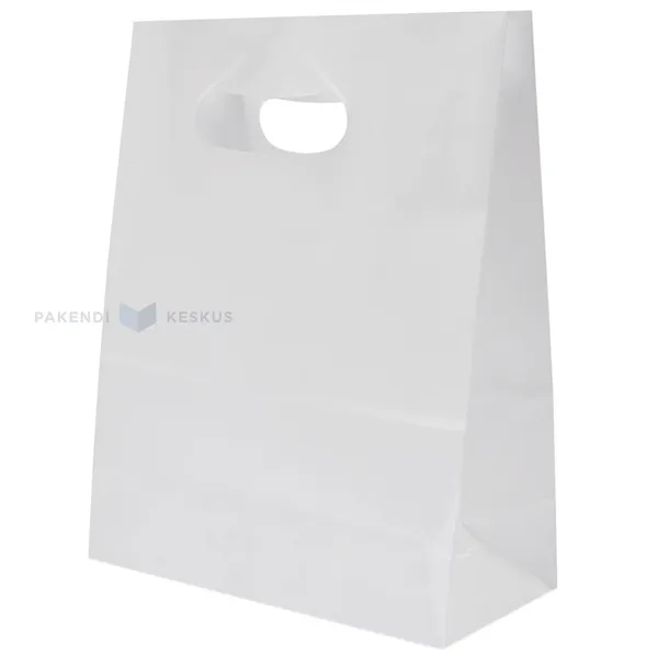 Белый бумажный мешок с ручкой в виде отверстия 22+11х28см 70г/м2