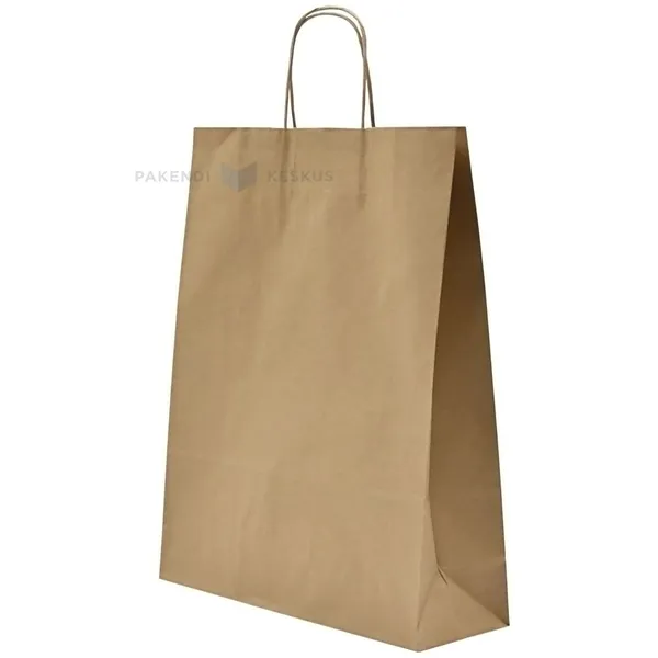 Brūns papīra maiss ar vītiem papīra rokturiem 32+12x42cm