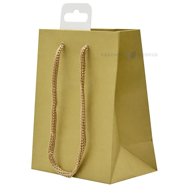 Golden gift bag with brown rope handle 12+7x15cm