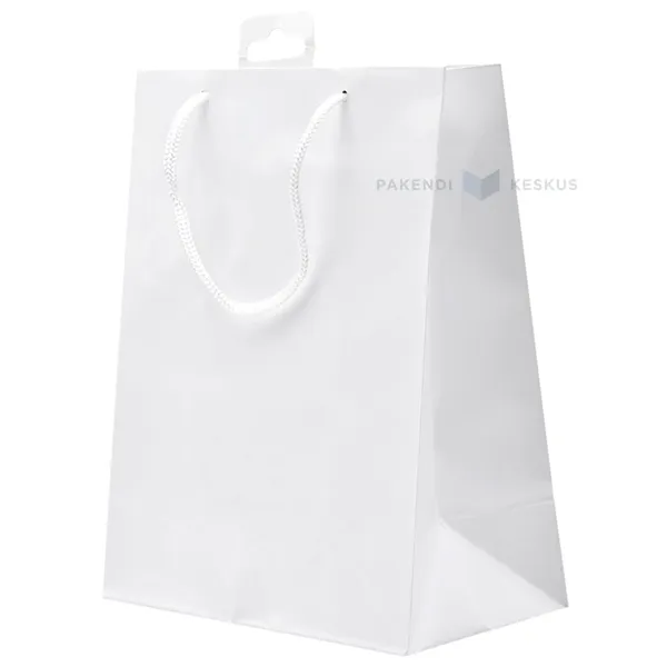 Shiny white gift bag with white rope handle 18+10x23cm