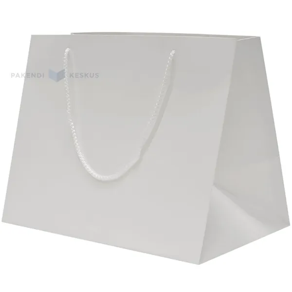 Balts papīra maiss ar virves rokturiem 35+22x27,5cm