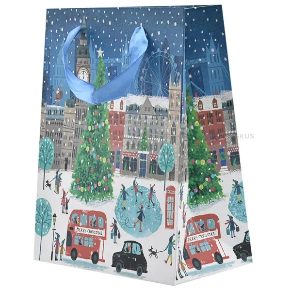 Paelsangaga jõululik Londoni linnavaatega kinkekott 18+10x23cm
