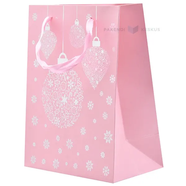 Paelsangaga valgete ehetega helerooda kinkekott 18+10x23cm