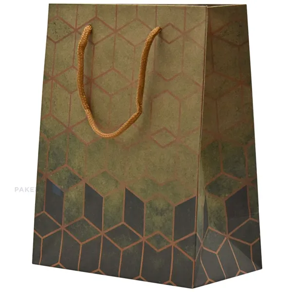 Nöörsangaga rohekate rombidega kinkekott 18+10x23cm