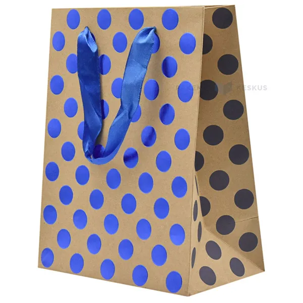 Paelsangaga siniste mummudega kraft kinkekott 18+10x23cm