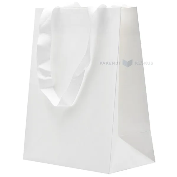 White gift bag with white ribbon handles 18+10x23cm