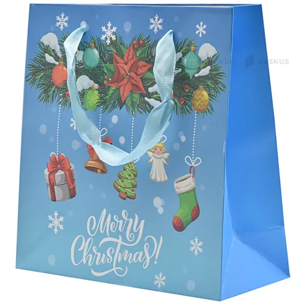 Paelsangaga jõuluvaniku ja sokkidega sinine kinkekott 20+8x20cm