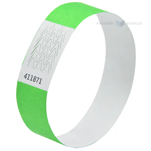 Neon green paper wristband for event 19mm wide numbered, 100pcs/pack