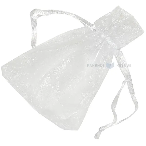 Valge nööriga organza kott 7x9cm, pakis 10tk