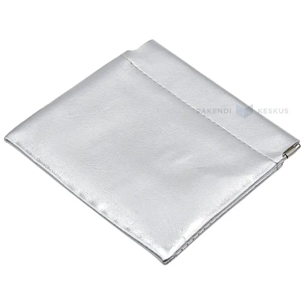 Silver PU faux leather pouch 11x10,5cm with metal squeeze top closure