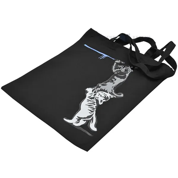 ''Two cats'' print black textile bag with double handles 40x45cm thickness 240g/m2