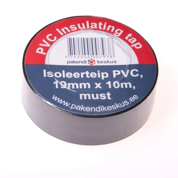 Must PVC isoleerteip 19mm lai, rullis 10m